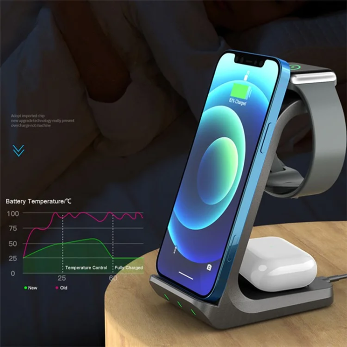 Tech-Protect - 3-in-1 Trådlös laddare iPhone, Apple Watch, AirPods AK03 - Svart
