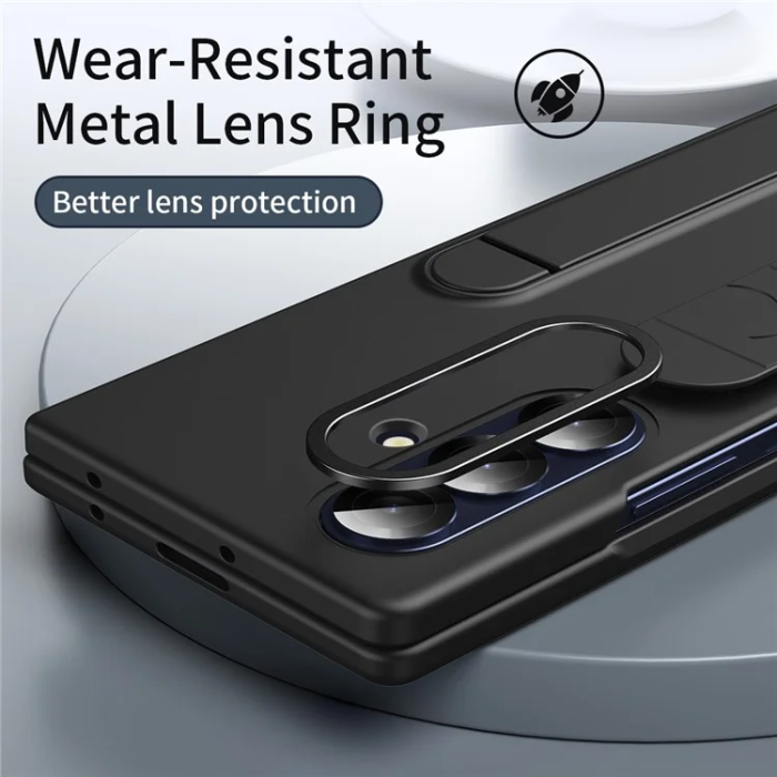 A-One Brand - Galaxy Z Fold7 5G Mobilskal Kickstand Armband PC Silicone - Svart