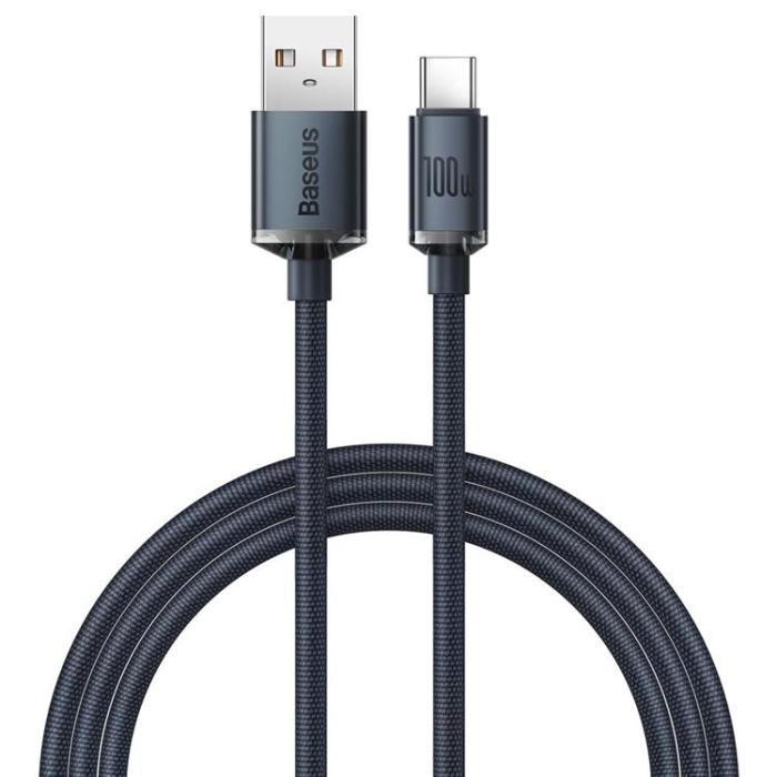BASEUS - Baseus Crystal USB-C till USB-A kabel 100W 1.2m - Svart