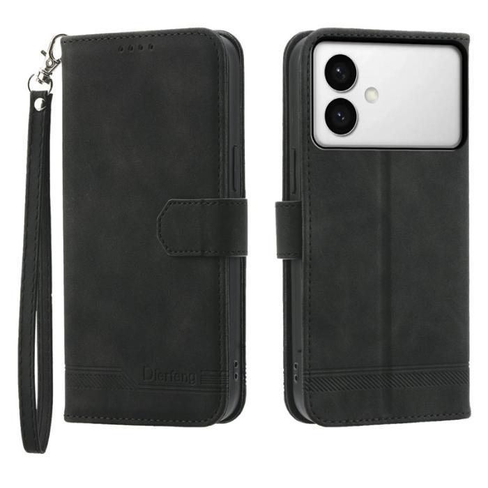 DIERFENG - DIERFENG Samsung Galaxy S26 Edge Plånboksfodral Konstläder - Svart