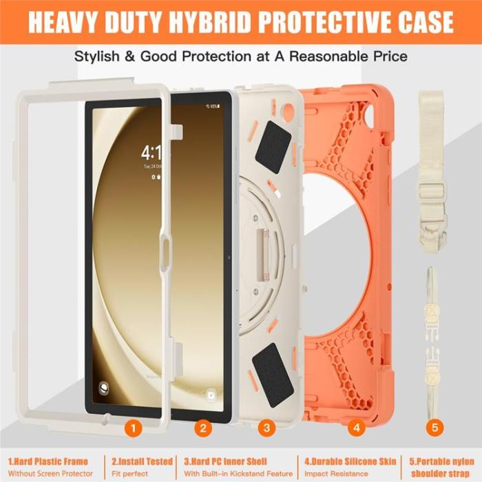 A-One Brand - Galaxy Tab A9 Plus Skal Kickstand Handrem Med Axelrem - Orange