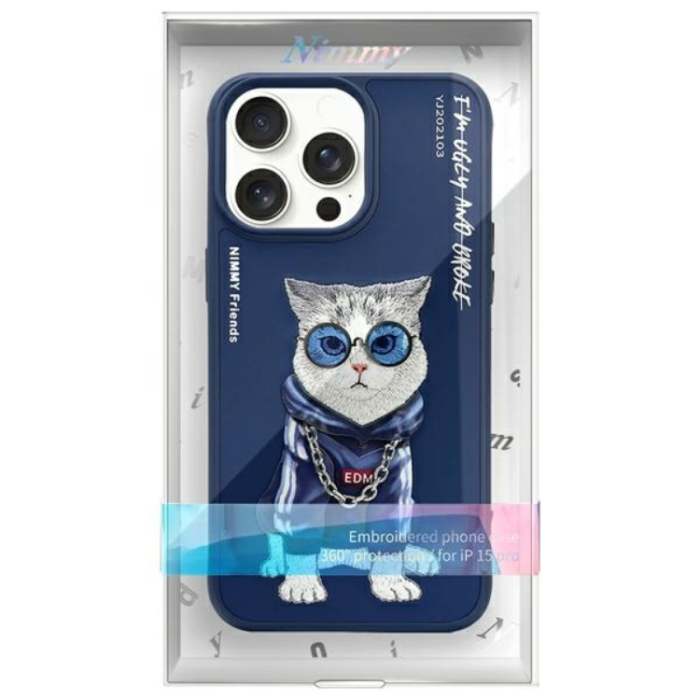 NIMMY - Nimmy iPhone 15 Pro Mobilskal Glasses Cool Cat - Blå