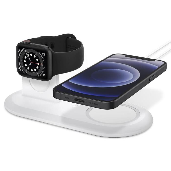 UTGATT - Spigen - Magfit Duo Apple Magsafe & Apple Watch Charger Stand - Vit