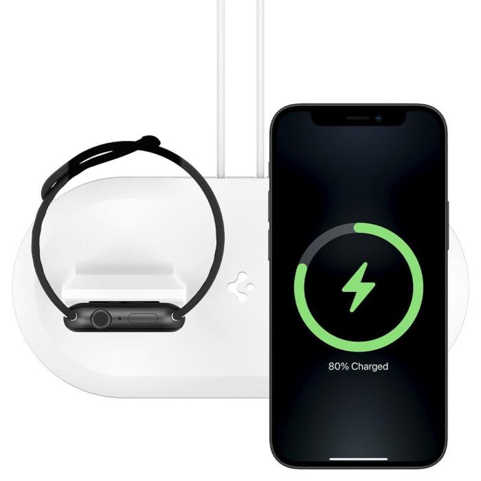 UTGATT - Spigen - Magfit Duo Apple Magsafe & Apple Watch Charger Stand - Vit