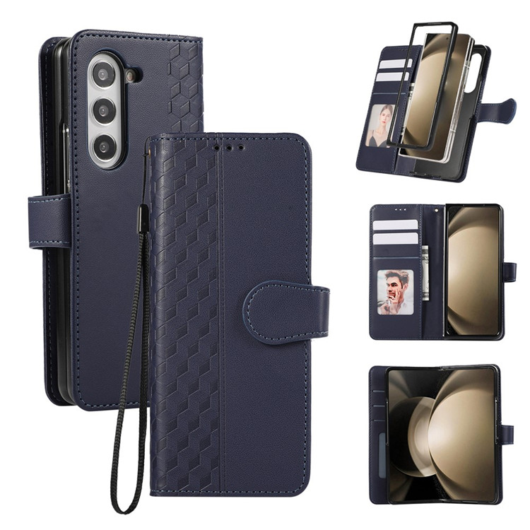 Galaxy Z Fold 7 Plånboksfodral 3D Rhombus Grid Imprinted - Blå | 2353 | AlltMobil