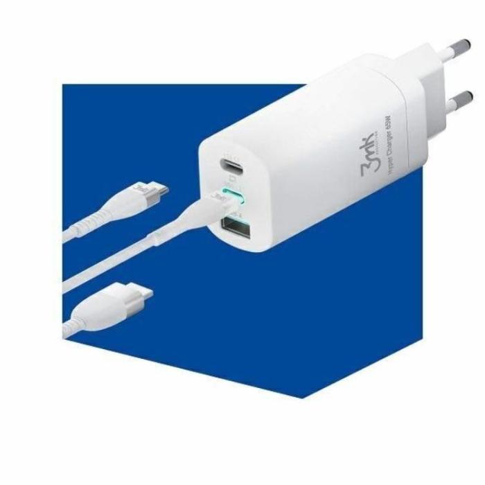 3MK - 3MK Väggladdare Adapter USB-C/USB-A 65W Hyper - Vit