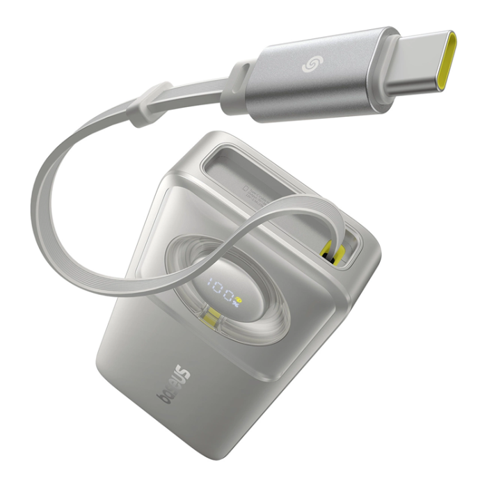 BASEUS - Baseus Powerbank 10000mAh 30W USB-C Kabel Free2Pull - Grå