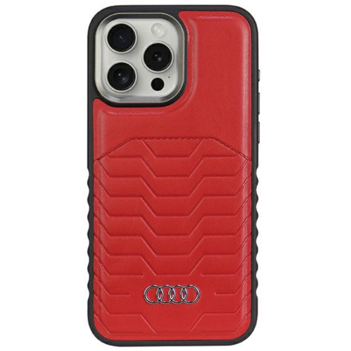 Audi - Audi iPhone 15 Pro Mobilskal Magsafe Synthetic Läder - Röd