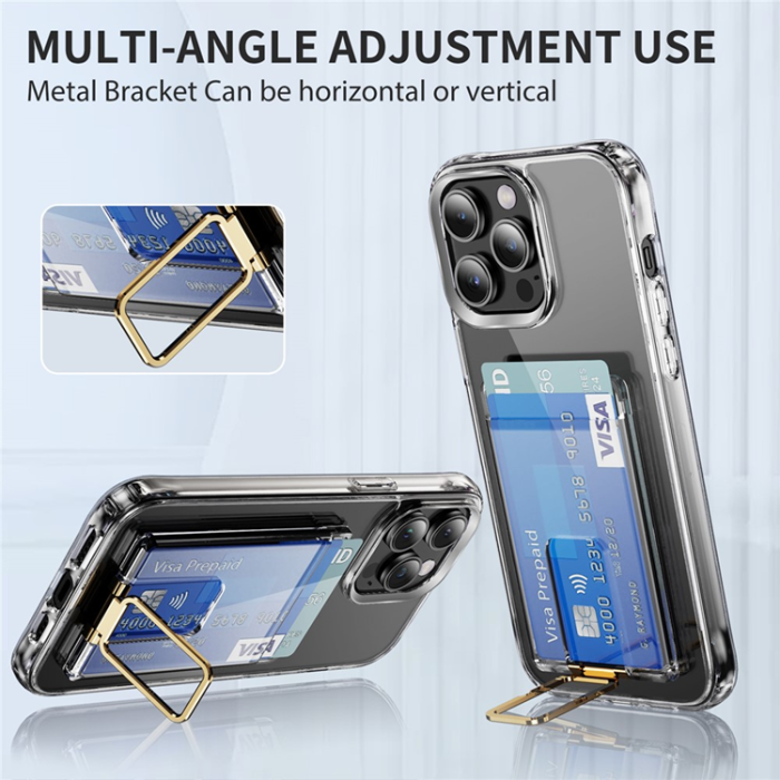 A-One Brand - Universal Magnetisk Mobil Korthållare med Kickstand RFID Transparent - Guld