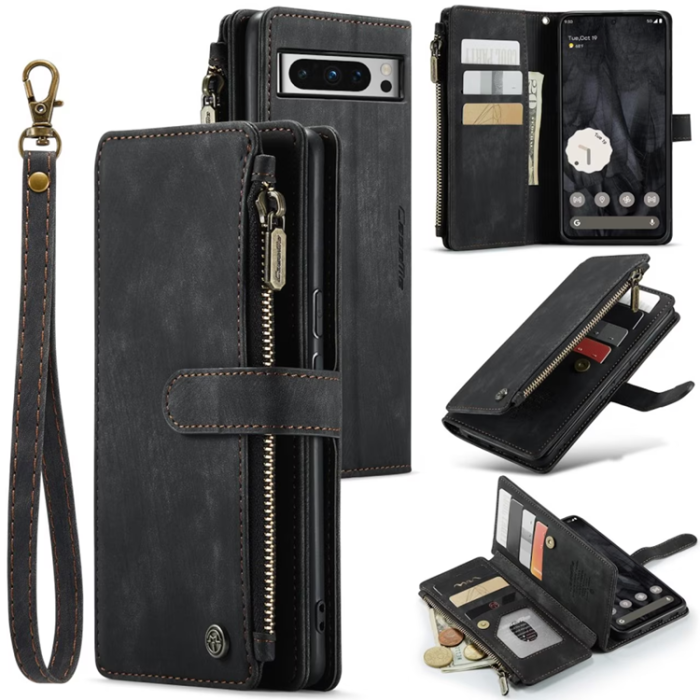 Caseme - Caseme Google Pixel 8 Pro Plånboksfodral Zipper - Svart