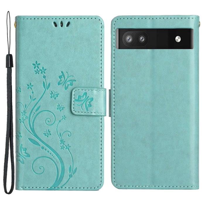 A-One Brand - Google Pixel 6a Plånboksfodral Imprinted Butterfly - Turkos