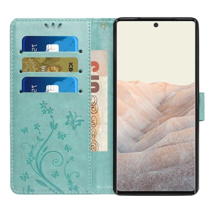 A-One Brand - Google Pixel 6a Plånboksfodral Imprinted Butterfly - Turkos