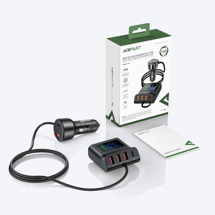 Acefast - Acefast B11 138W USB-A USB-C Billaddare med 6 Portar - Svart