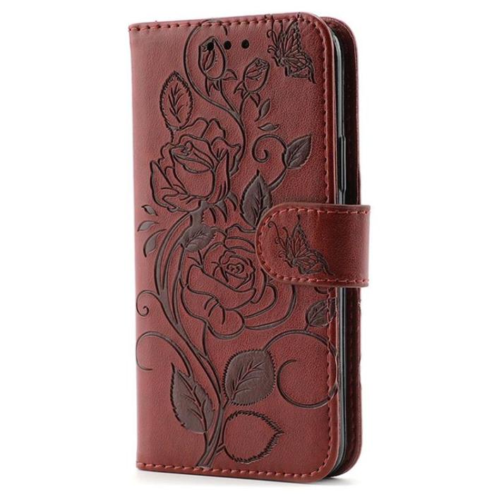 A-One Brand - Galaxy S25 Ultra Konstläder Plånboksfodral Imprinted Rosa Butterfly - Brun