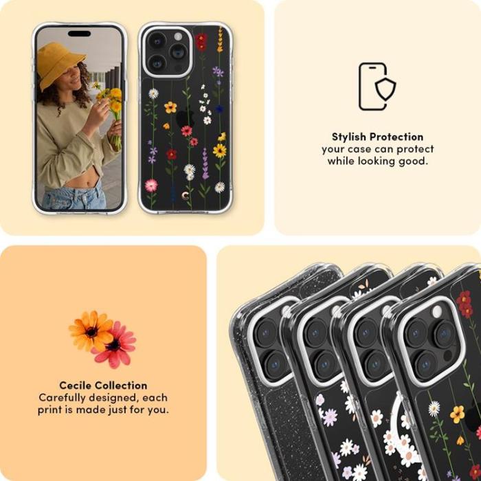 UTGATT - Spigen iPhone 15 Pro Mobilskal Magsafe Cyrill - Flower Garden