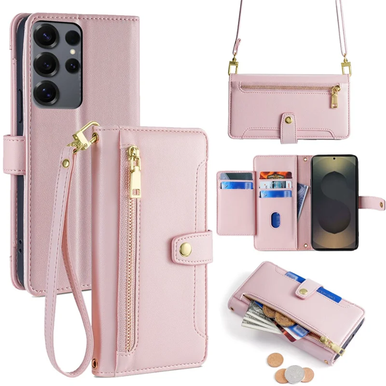 Galaxy S25 Ultra Konstläder Plånboksfodral med 2 Rem - Rosa (Rosa) | 2353 | AlltMobil