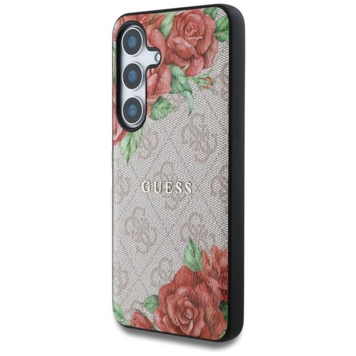 Guess - Guess Galaxy S25 Mobilskal MagSafe Flowers Print Metal Logo - Rosa