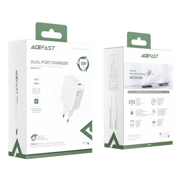 Acefast - Acefast PD Väggladdare USB Till USB-C 32W - Vit