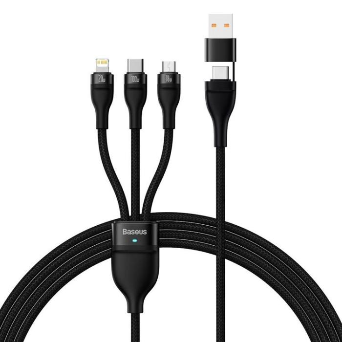 BASEUS - Baseus 3in1 USB-A till USB-C, Lightning, microUSB kabel 100W 1.2m
