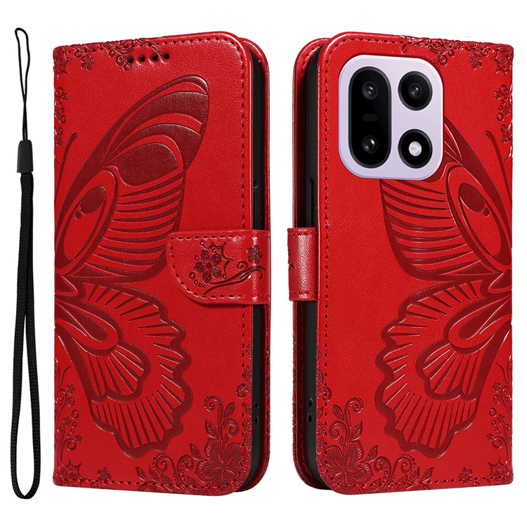 OnePlus 15 5G Plånboksfodral Butterfly Pattern Konstläder (Röd) | 2353 | AlltMobil