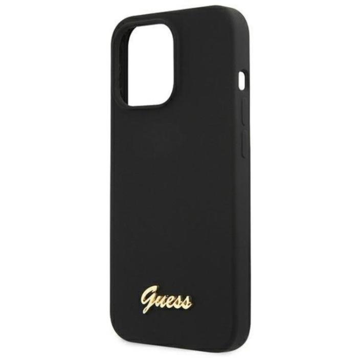 Guess - Guess iPhone 13 Pro Skal Magsafe Silicone Script Guld Logo - Svart