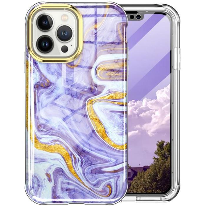 OEM - iPhone 14 Pro Max Skal 360 Marble - Lila