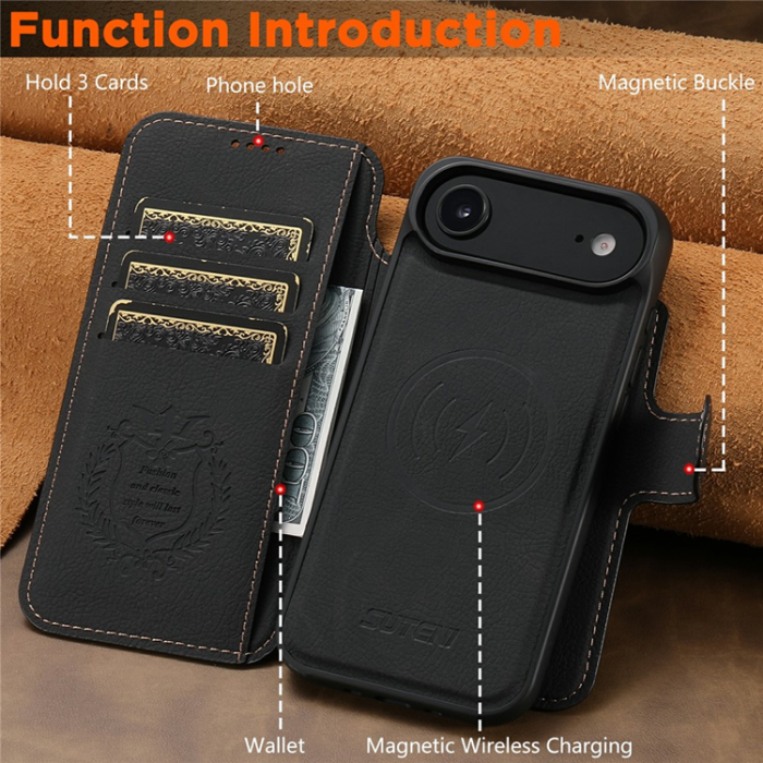SUTENI - SUTENI iPhone Air Plånboksfodral Detachable Q-05 - Svart