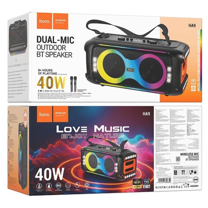 Hoco - Hoco Trådlös Högtalare Med 2xTrådlösa Mikrofoner LED 60W (Karaoke Set) HA9