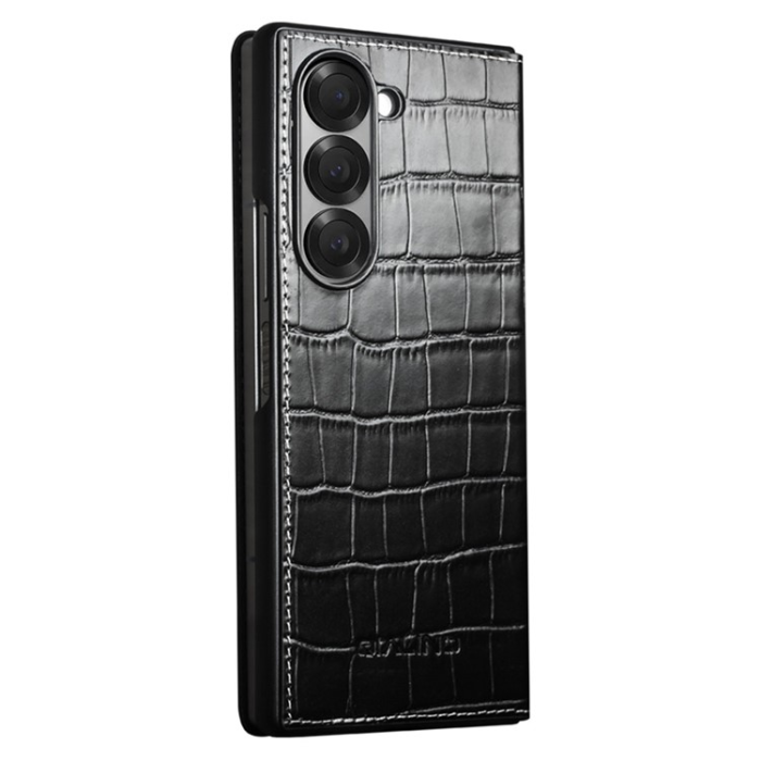 QIALINO - QIALINO Galaxy Z Fold 6 Fodral Äkta Läder Cowhide Crocodile