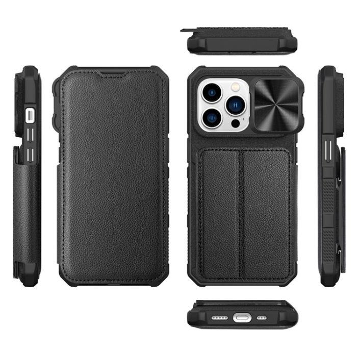 OEM - iPhone 14 Pro Max Plånboksfodral PU Läder Shockproof - Svart