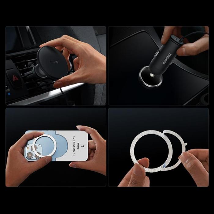 BASEUS - Baseus Magsafe Trådlös Billaddare 15W Luftventil Till Typ-C 25W - Vit