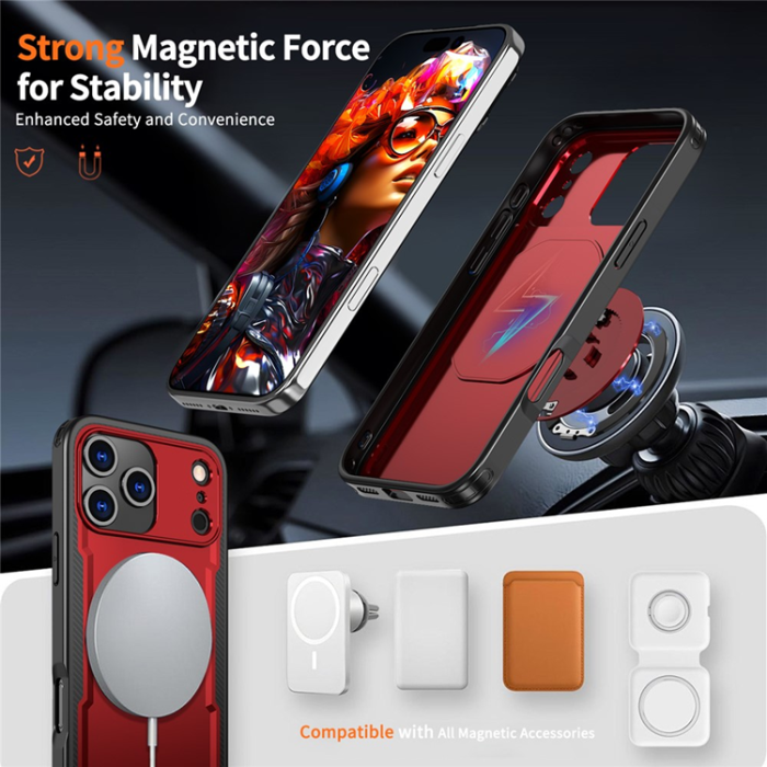 A-One Brand - iPhone 17 Pro Mobilskal MagSafe TPU+PC Kickstand - Röd