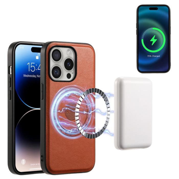 DENIOR - DENIOR A10 Mobilskal till iPhone 16 Pro Max Äkta Läder PC+TPU Brun