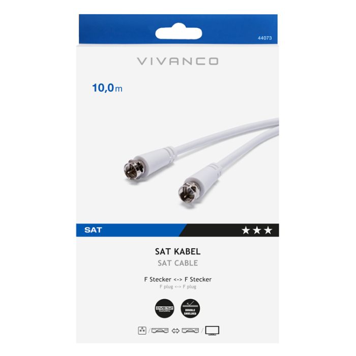 UTGATT1 - Vivanco Antenn kabel 2x Skärmad F kontakt 10m - Vit