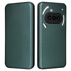 A-One Brand - Nothing Phone (3a) Plånboksfodral Läder Carbon Fiber - Grön