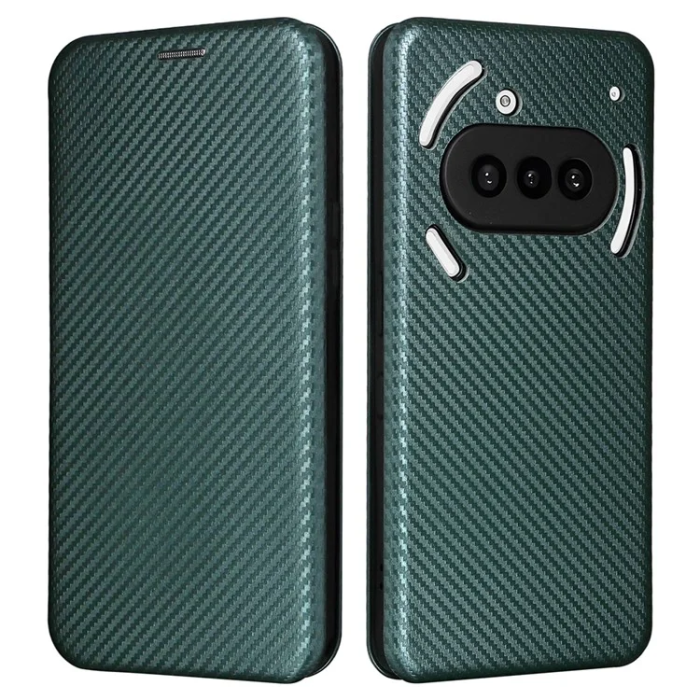 A-One Brand - Nothing Phone (3a) Plånboksfodral Läder Carbon Fiber - Grön