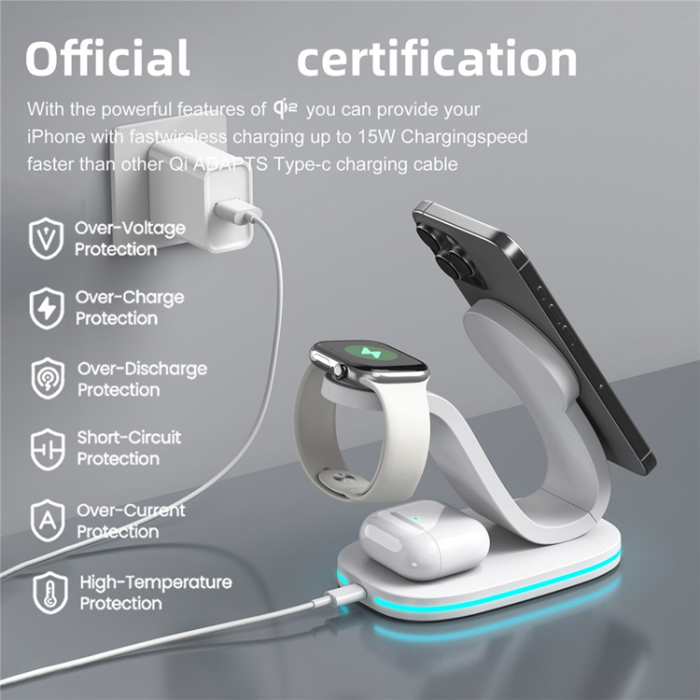 OEM - Qi2 MagSafe Trådlös Laddare iPhone, Apple Watch, Airpods 15W - B-28