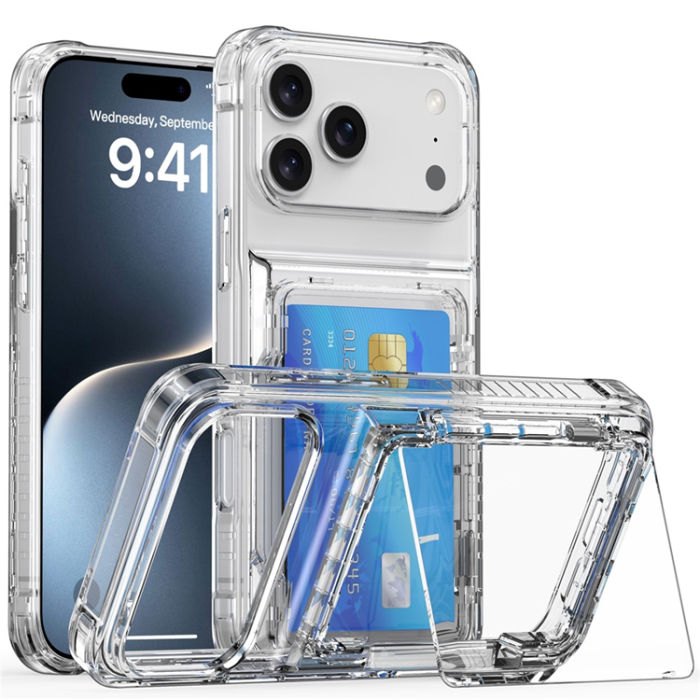 A-One Brand - iPhone 17 Pro Max Mobilskal Korthållare Kickstand - Transparent