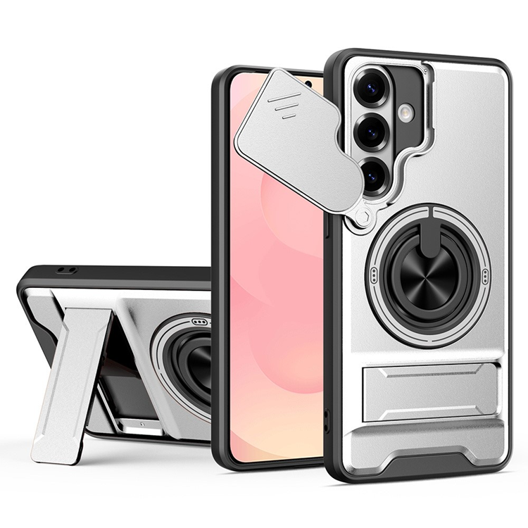 Galaxy S26 Plus Mobilskal med Camera Lens Slider Magnetisk Ringhållare - Silver (Silver) | 2353 | AlltMobil