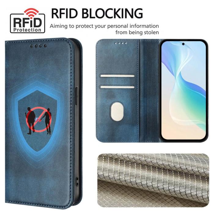 OEM - Samsung Galaxy S26+ Plånboksfodral Retro Textur RFID Skydd Konstläder - Blå