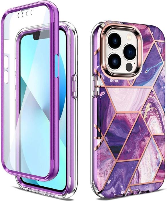 OEM - Marble Grid 360° Skal iPhone 13 Pro - Lila