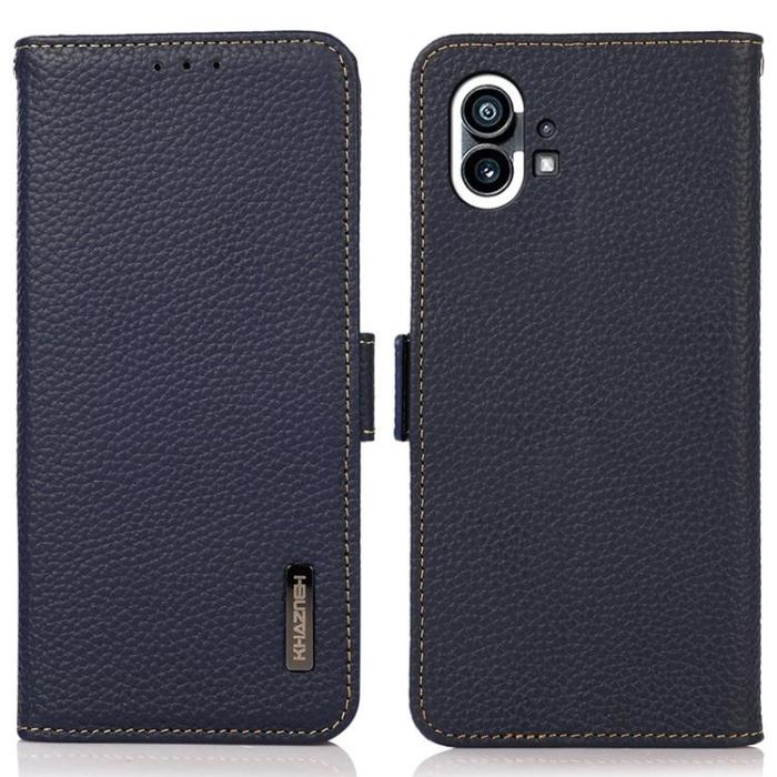 KHAZNEH - KHAZNEH Nothing Phone 1 Plånboksfodral Äkta Läder - Blå