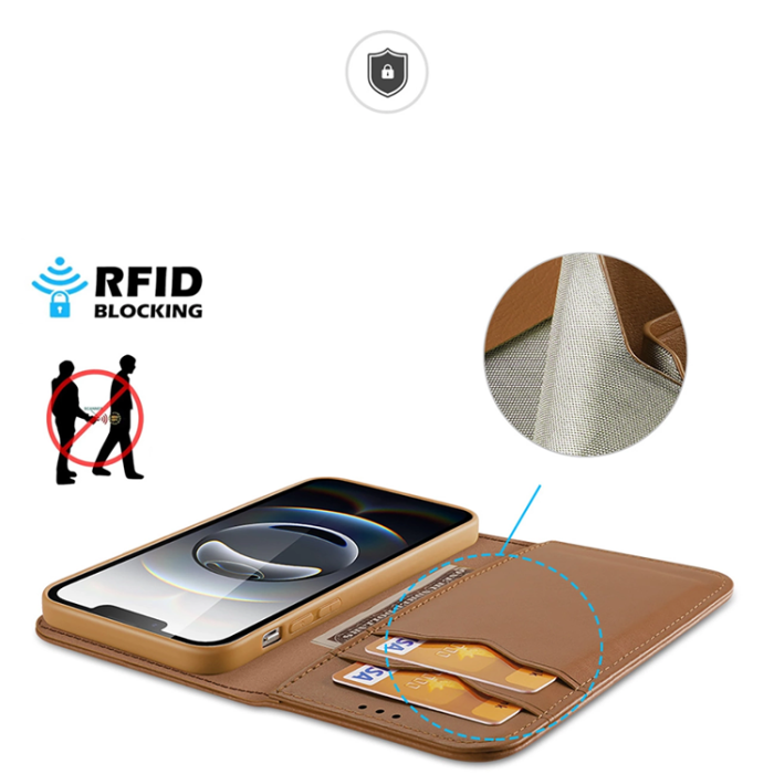 Dux Ducis - Dux Ducis iPhone 16e Plånboksfodral Äkta Läder Hivo - Brun