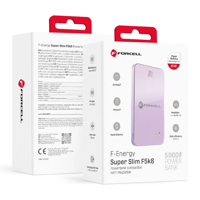 Forcell - Forcell Powerbank 5000 mAh Magsafe 15W Superslim - Lila