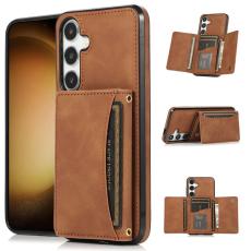 OEM - Pl&aring;nboksfodral f&ouml;r Samsung Galaxy S26 Tri-Fold Kickstand Konstl&auml;der - Brun