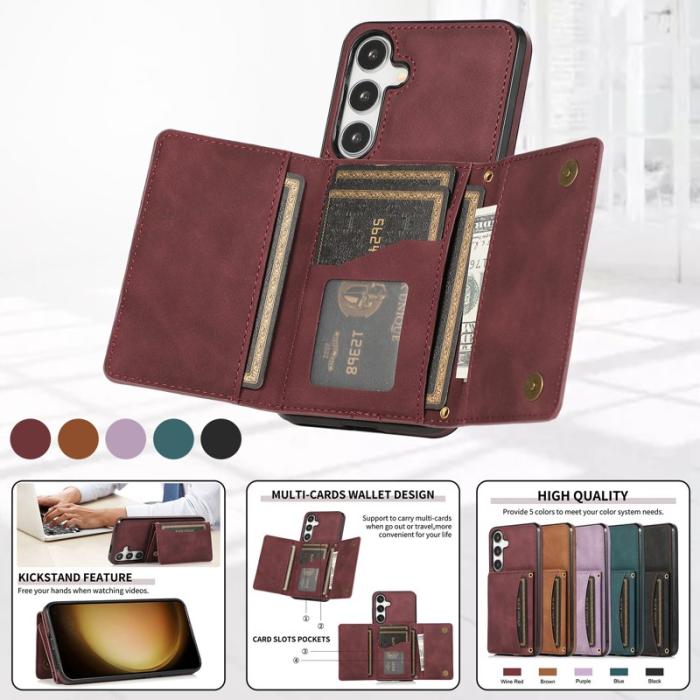 OEM - Plånboksfodral för Samsung Galaxy S26 Tri-Fold Kickstand Konstläder - Röd