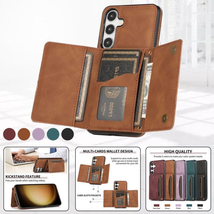 OEM - Plånboksfodral för Samsung Galaxy S26 Tri-Fold Kickstand Konstläder - Brun