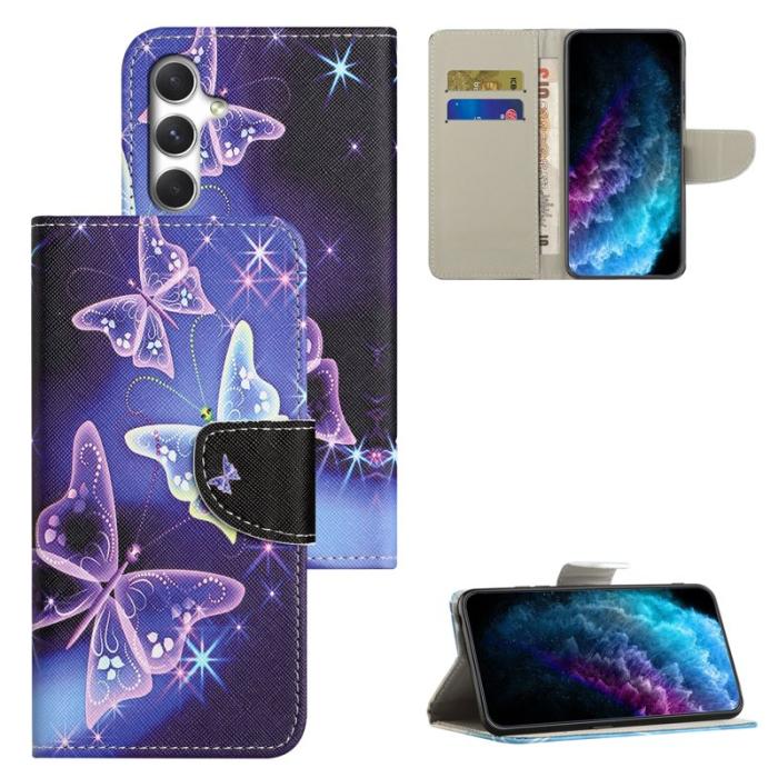 OEM - Mobilskal för Samsung Galaxy S26 Konstläder Mönster - Glittrande Fjäril - Svart