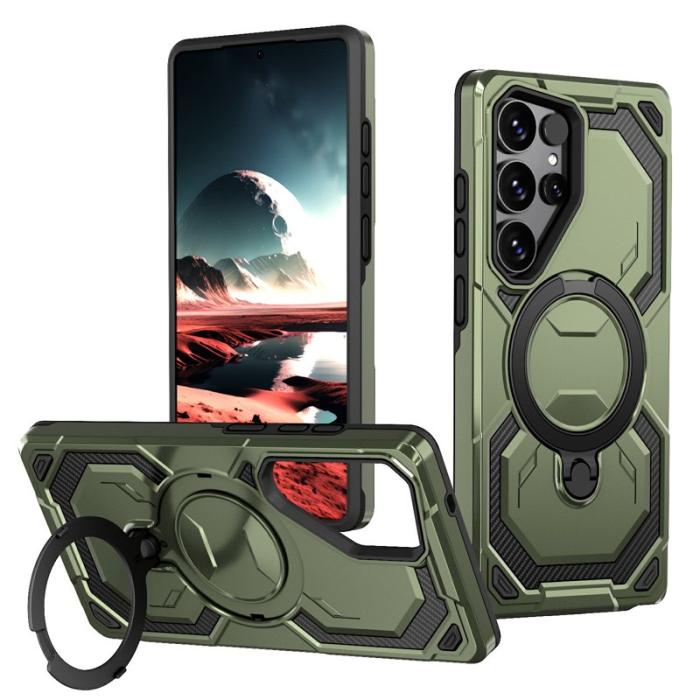 OEM - Mobilskal för Samsung Galaxy S26 Ultra Magnetiskt Ring Kickstand PC + TPU - Grön