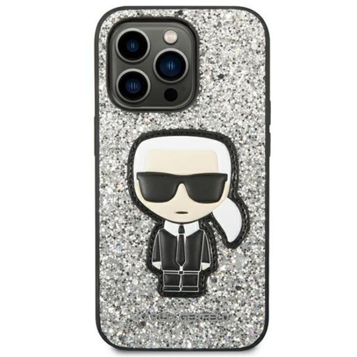 KARL LAGERFELD - Karl Lagerfeld iPhone 14 Pro Max Skal Glitter Flakes Ikonik - Silver